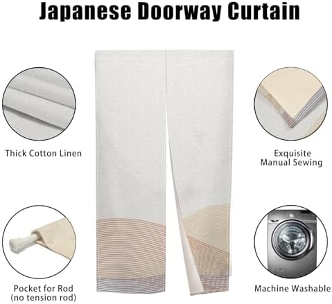 Japanese Noren Door Curtain Khaki Wave Design 34x48 Inches
