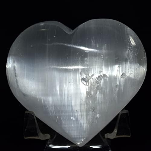 72mm Selenite Puffy Heart Natural White Crystal with Stand