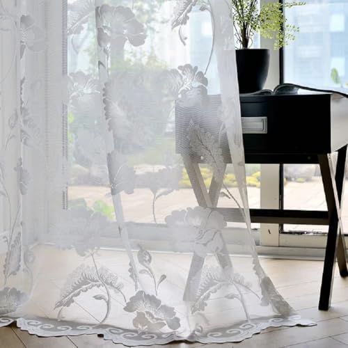 Iuokuby Retro Flower Jacquard Sheer Curtains Panel