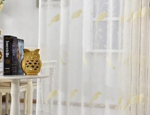 Modern Minimalist White Bird Embroidery Curtains 2 Panels