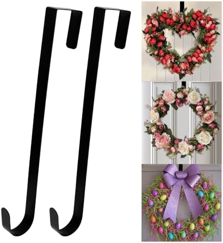 2 Pcs Black Wreath Hanger for Front Door Metal Hook