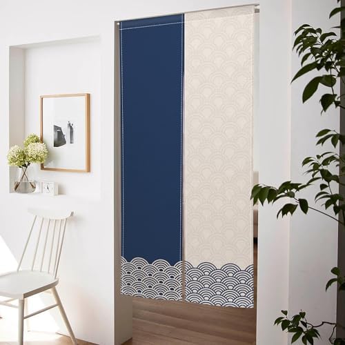 ChloropLastid Japanese Noren Door Curtain Blue Beige Wave Panel