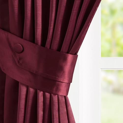 Elegant Burgundy Pleat Curtain Panel with Tieback