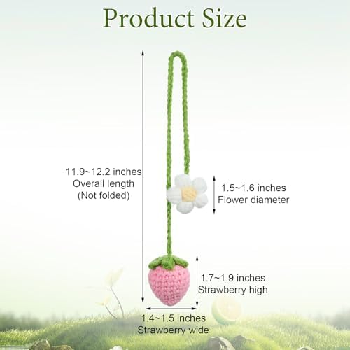 2 Pack Crochet Strawberry Flower Car Hanging Ornaments for Women