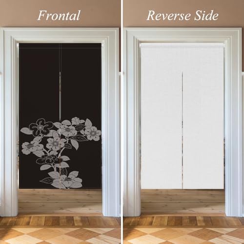 Japanese Door Curtain with Blooming Flowers Design