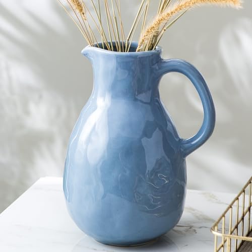 Kimdio Blue Ceramic Pitcher Vase with Handle