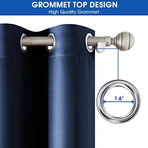 HOMEIDEAS 2 Panels Navy Blue Faux Silk Blackout Curtains 52x108 Inch