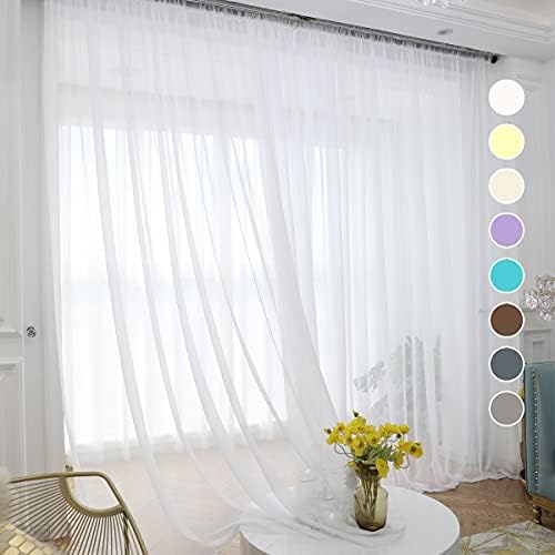 ABCHOME White Sheer Curtains 2 Panels 160 Inch Long Rod Pocket Voile Curtains