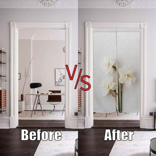 Japanese Noren Door Curtain with Bloomy Flower Print