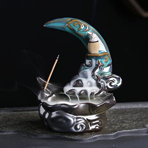 Direkame Moon Ceramic Incense Burner with 30 Cones and Sticks