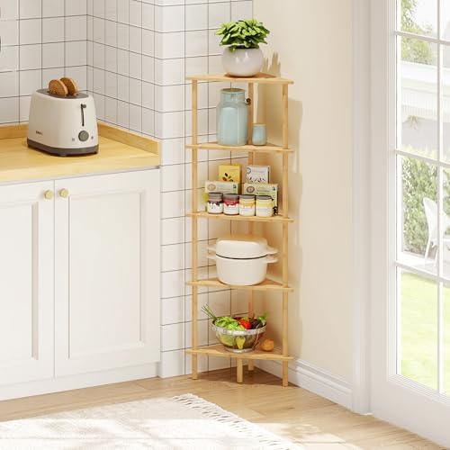 HOOBRO 5-Tier Bamboo Corner Bookshelf Stand