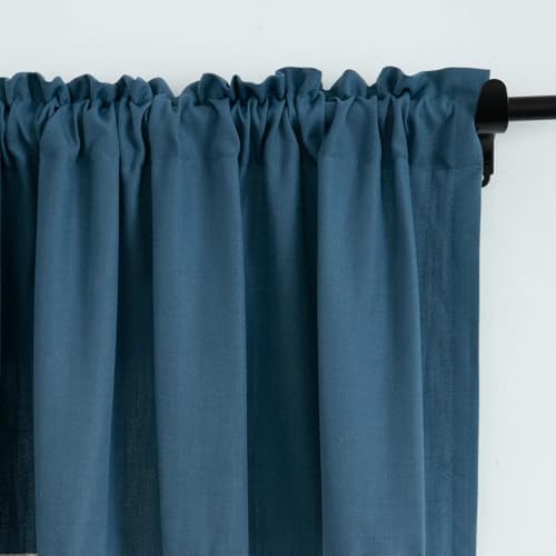 VOGOL Linen Textured Curtains with Leaves Print and Lace Border