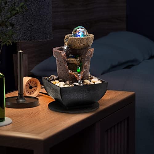 AMOOTEK Tabletop Fountain with LED Lights and Bubble Bubbles