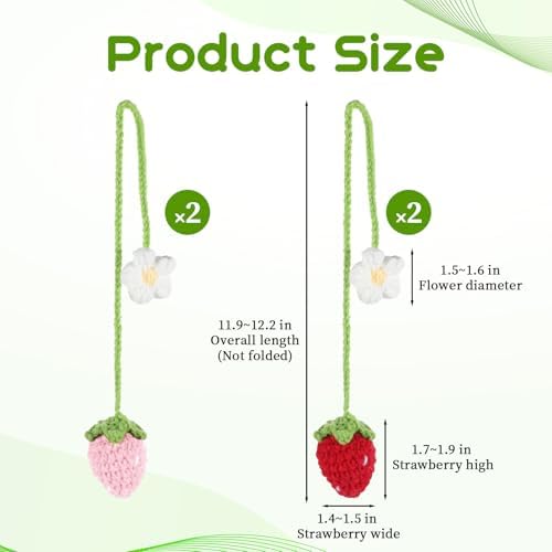 4 PCS Crochet Strawberry Car Hanging Ornaments