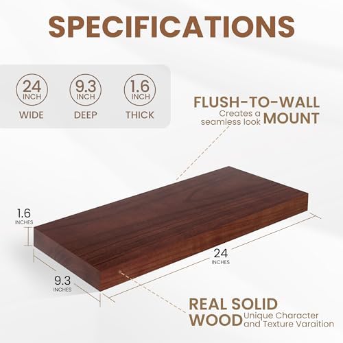 Rustic Solid Wood Floating Shelves Set of 2