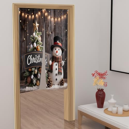 ChloropLastid Japanese Door Curtain Snowman Christmas Divider