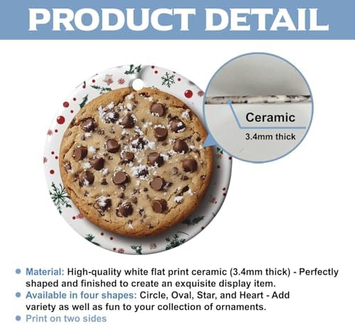 Chocolate Chip Cookie Design Ceramic Ornament for Christmas Tree