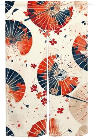 Leowefowa Japanese Noren Door Curtain Red Blue Pattern 34x60