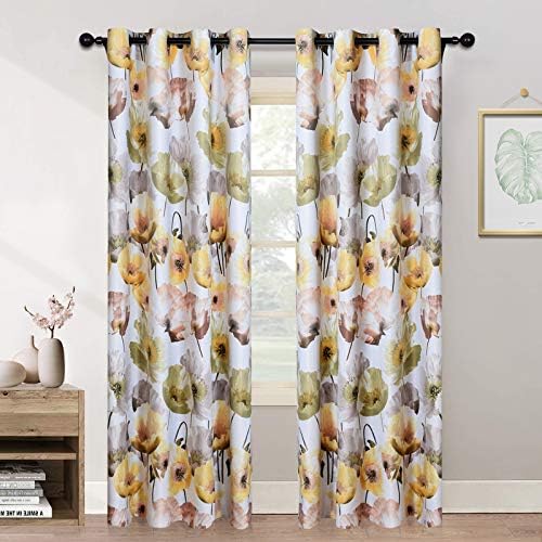 Melodieux Floral Curtains 2 Panels Yellow 63 Inch Length