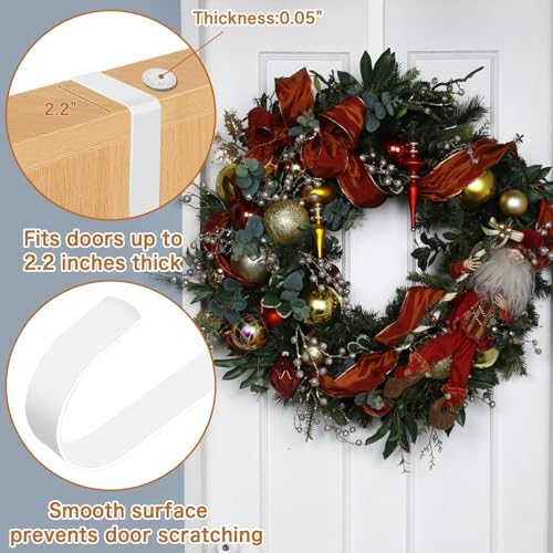 4 Pack Wreath Hangers for Front Door - White