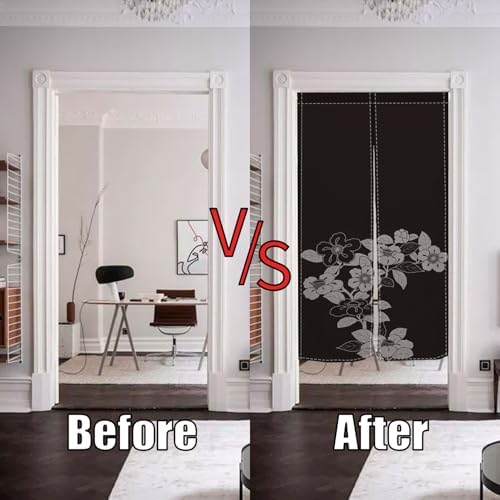 Japanese Door Curtain with Blooming Flowers Design