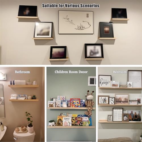 AZSKY Floating Shelves Set 2 Natural Wood Wall Mount Bookshelf