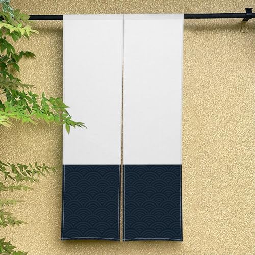 Japanese Noren Door Curtain Privacy Divider 335x709 Inch Beige Black Wave