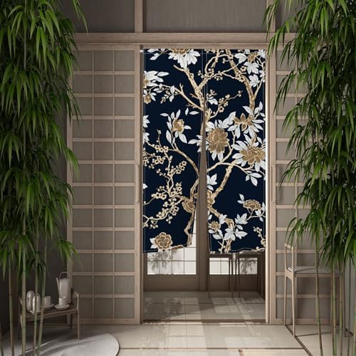 Japanese Doorway Curtain Panel 34x60 Inches Bloomy Flowers