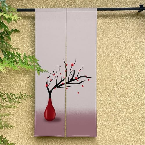 Red Plum in Vase Japanese Style Panel Door Curtain