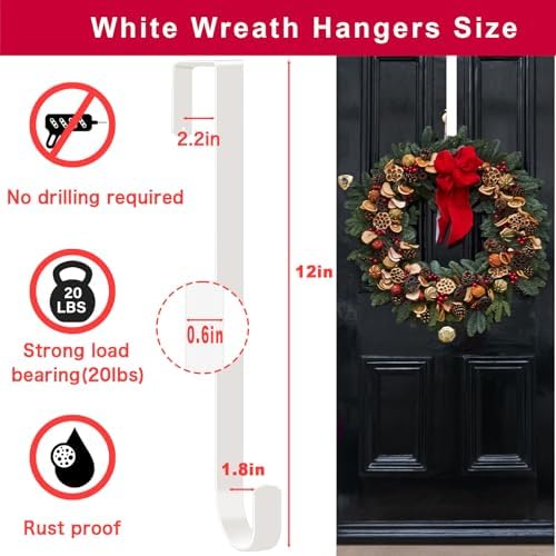 2 Pack Powder White Wreath Hangers for Front Door Windows