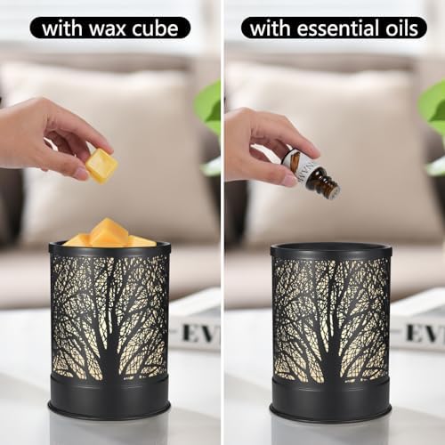 Metal Wax Melts Warmer with LED Light Black Tree Design