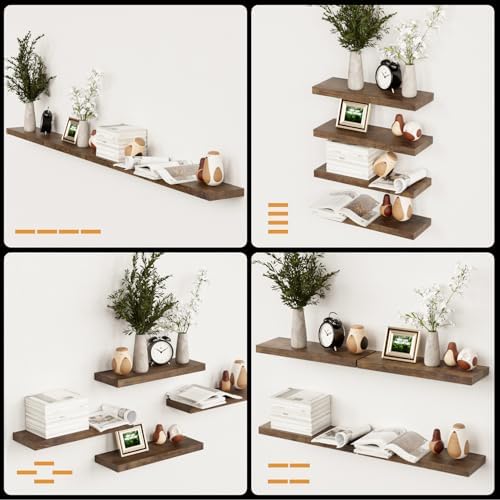 Boswillon Floating Shelves 4 Set Modern Wall Mounted Storage Shelves Rustic Brown