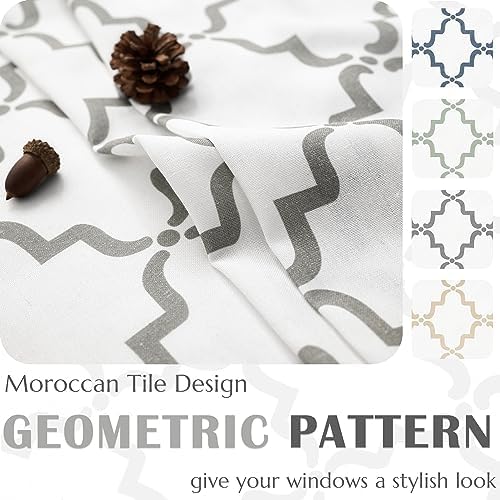Jinchan Linen Curtains Moroccan Trellis Print Grey 2 Panels Rod Pocket