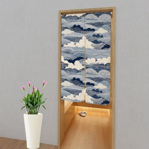 Leowefowa Japanese Noren Curtain Great Wave Design