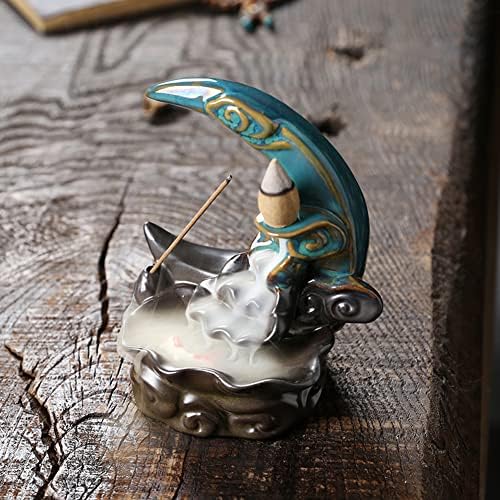 Direkame Moon Ceramic Incense Burner with 30 Cones and Sticks