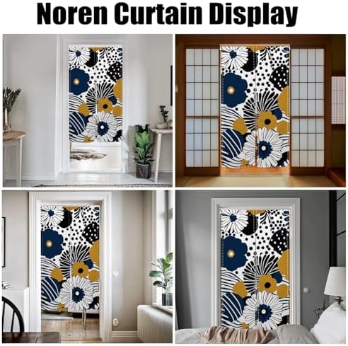 Blue Yellow Floral Noren Door Curtain Panel 335x709
