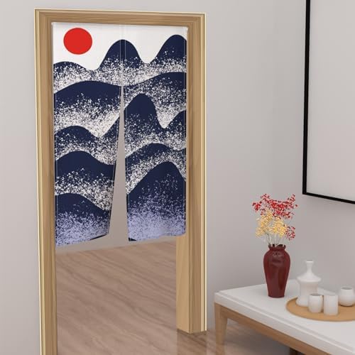 Japanese Noren Door Curtain with Sunset Mountain Landscape Design