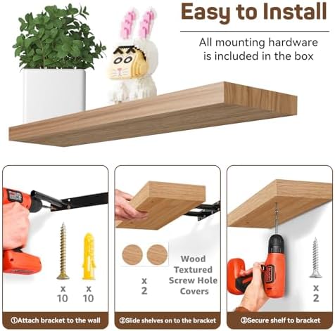 165in Floating Shelves Set of 2 Rustic Solid Wood Renter Friendly
