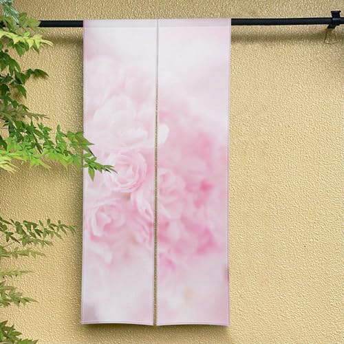 Japanese Style Noren Door Curtain Pink Bloomy Flowers 34x60