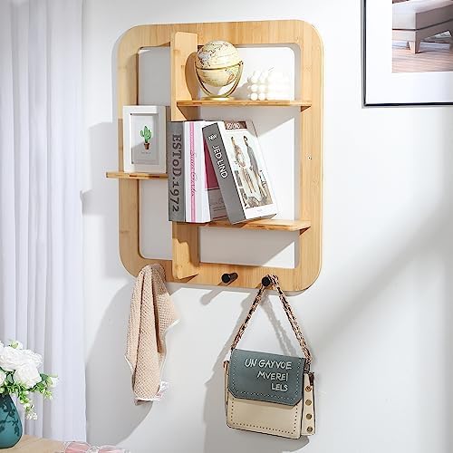 Proman Products Bamboo Floating Shelves with Hooks