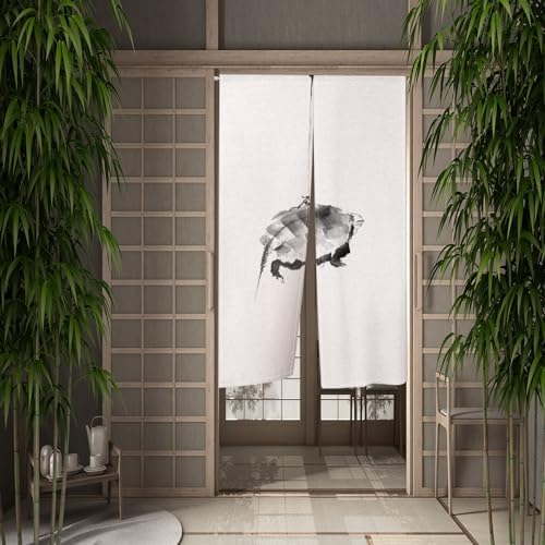 Long Japanese Noren Door Curtain Turtle White