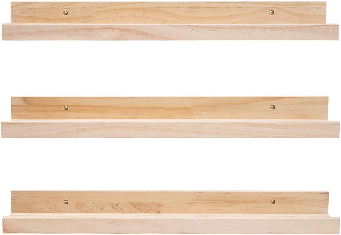 MBYD 24 Inch Floating Shelves Set of 3 Natural Wood