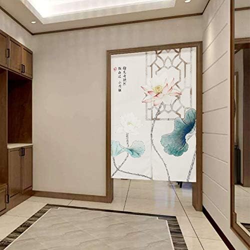 BAIHT HOME Cotton Linen Door Curtain with Pink Lotus Design