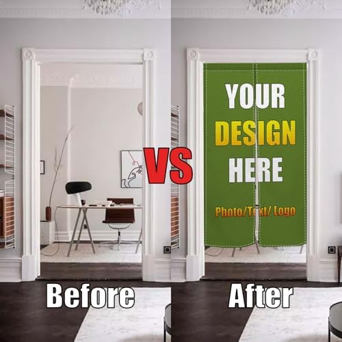 Leowefowa Custom Japanese Noren Curtain Panel with Photo Text Logo