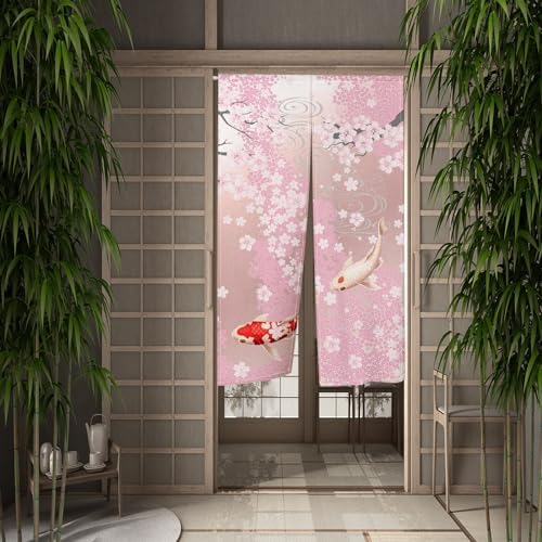 Leowefowa Pink Cherry Blossom Noren Curtain Panel