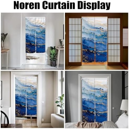 Japanese Doorway Curtain 335 x 59 Wave Gold Trim
