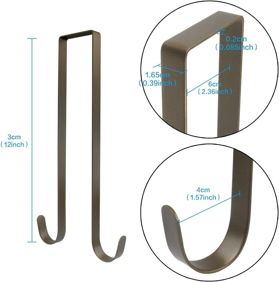 Premium Double Side Wreath Hanger - 12 Inch Bronze Door Hook