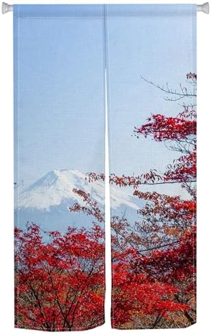 Japanese Style Door Curtain Red Maple Leaf Print 34x60 Inches