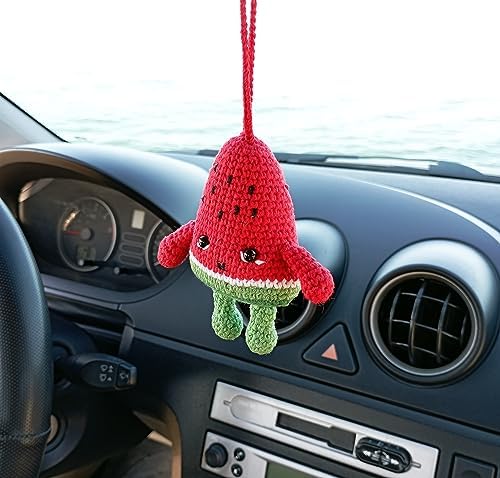 Watermelon Crochet Mirror Holder Cute Car Accessories Decor