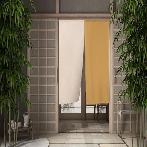 Leowefowa Japanese Noren Door Curtain - Solid Yellow White 335x472 Inches